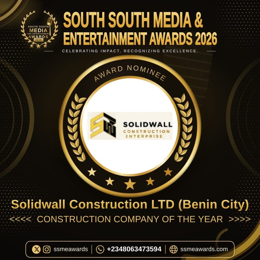 Official SSMEA 2026 nominee flier for Solidwall Construction LTD (Benin City)