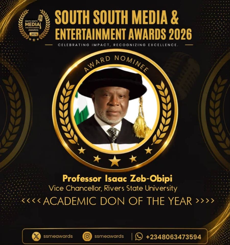 Official SSMEA 2026 nominee flier for Professor Isaac Zeb-Obipi, Vice Chancellor, Rivers State University