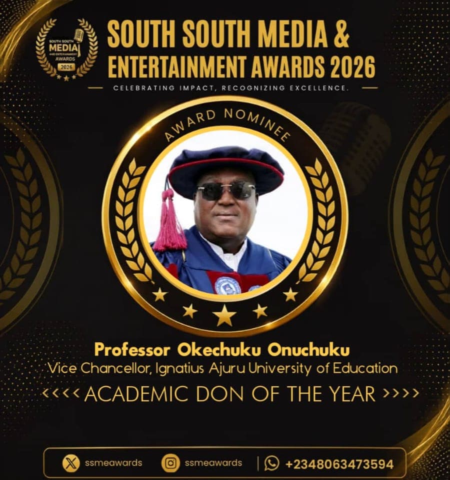 Official SSMEA 2026 nominee flier for Professor Okechuku Onuchuku, Vice Chancellor, Ignatius Ajuru University of Education