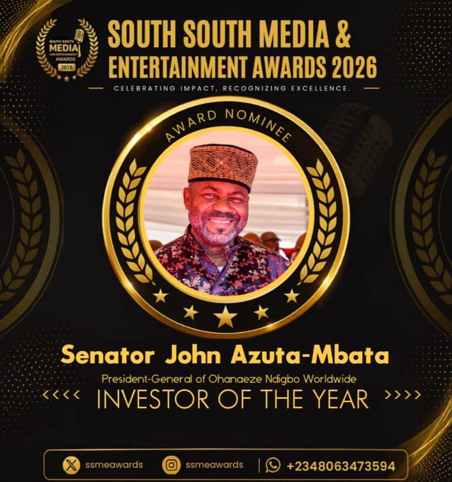 Official SSMEA 2026 nominee flier for Senator John Azuta-Mbata, President-General of Ohanaeze Ndigbo Worldwide