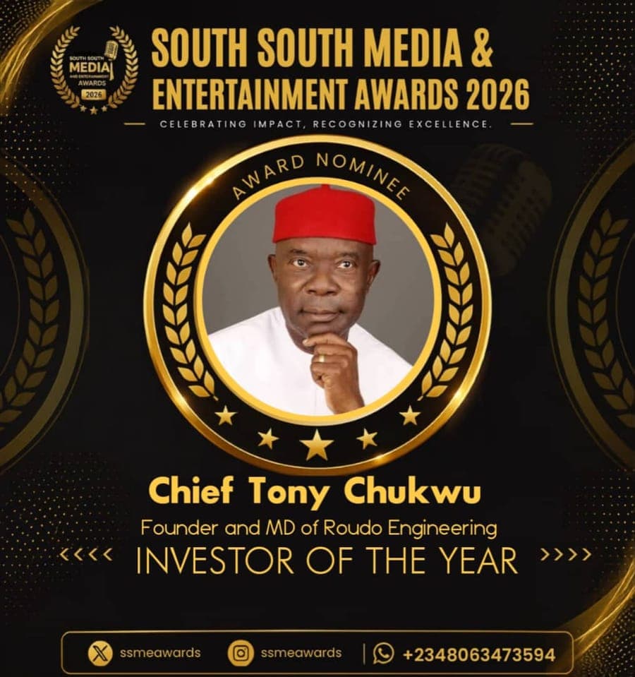 Official SSMEA 2026 nominee flier for Chief Tony Chukwu, Founder and MD of Roudo Engineering