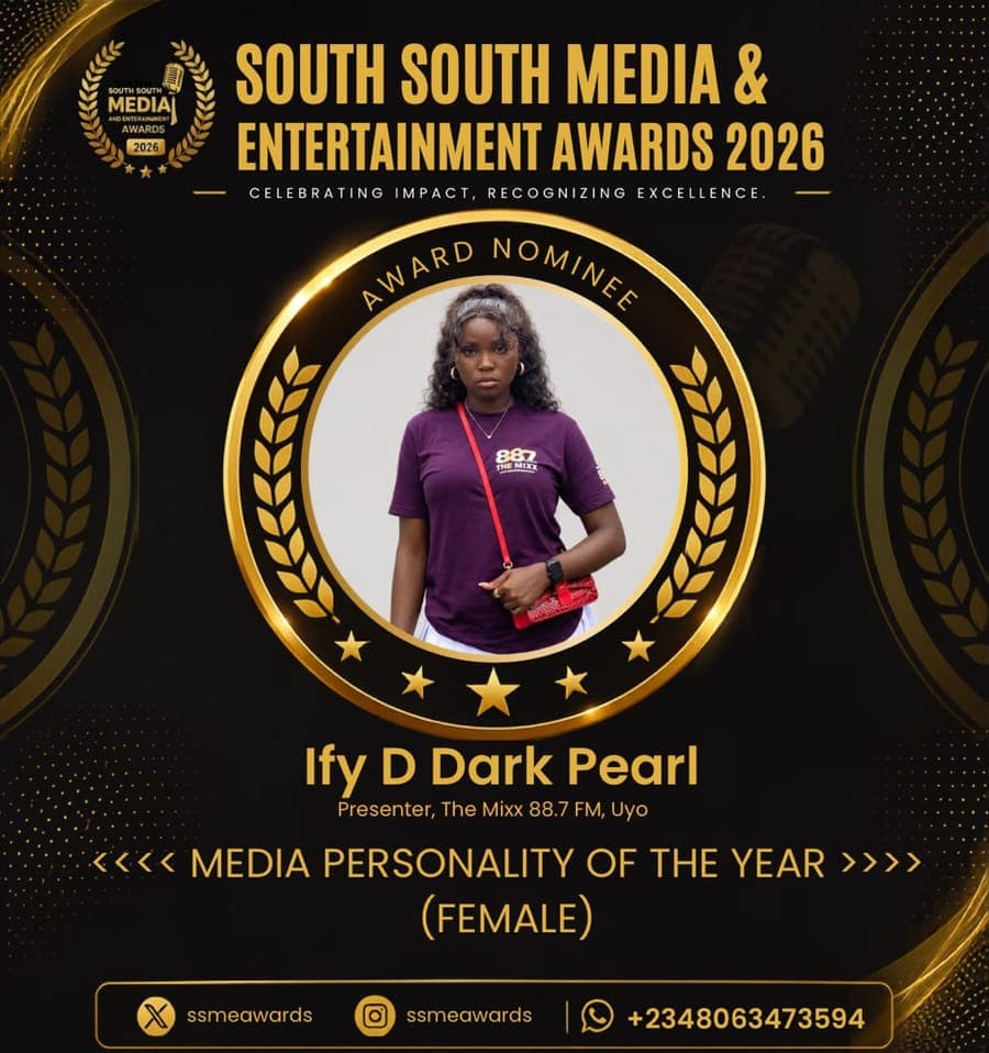 Official SSMEA 2026 nominee flier for Ify D Dark Pearl, Presenter, The Mixx 88.7 FM, Uyo