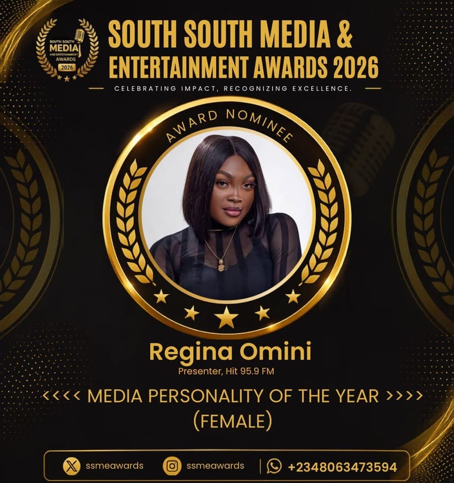 Official SSMEA 2026 nominee flier for Regina Omini, Presenter, Hit 95.9 FM