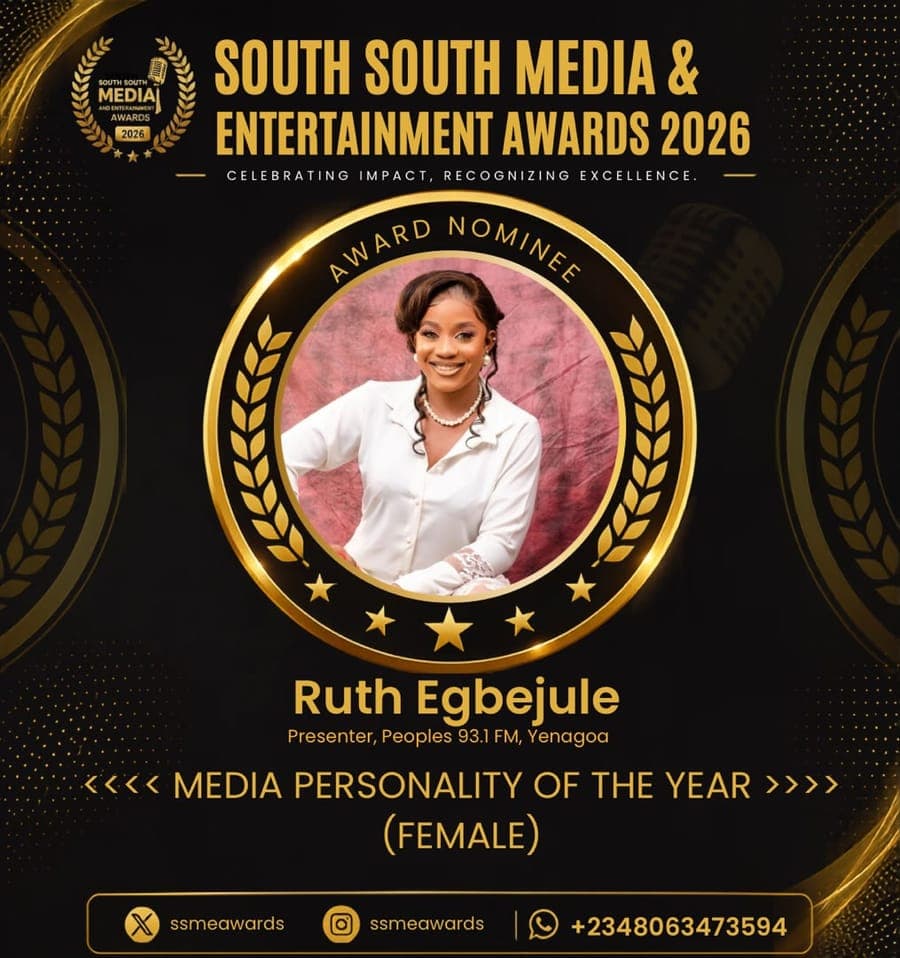 Official SSMEA 2026 nominee flier for Ruth Egbejule, Presenter, Peoples 93.1 FM, Yenagoa