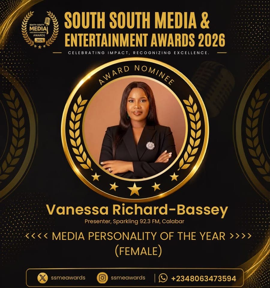 Official SSMEA 2026 nominee flier for Vanessa Richard-Bassey, Presenter, Sparkling 92.3 FM, Calabar