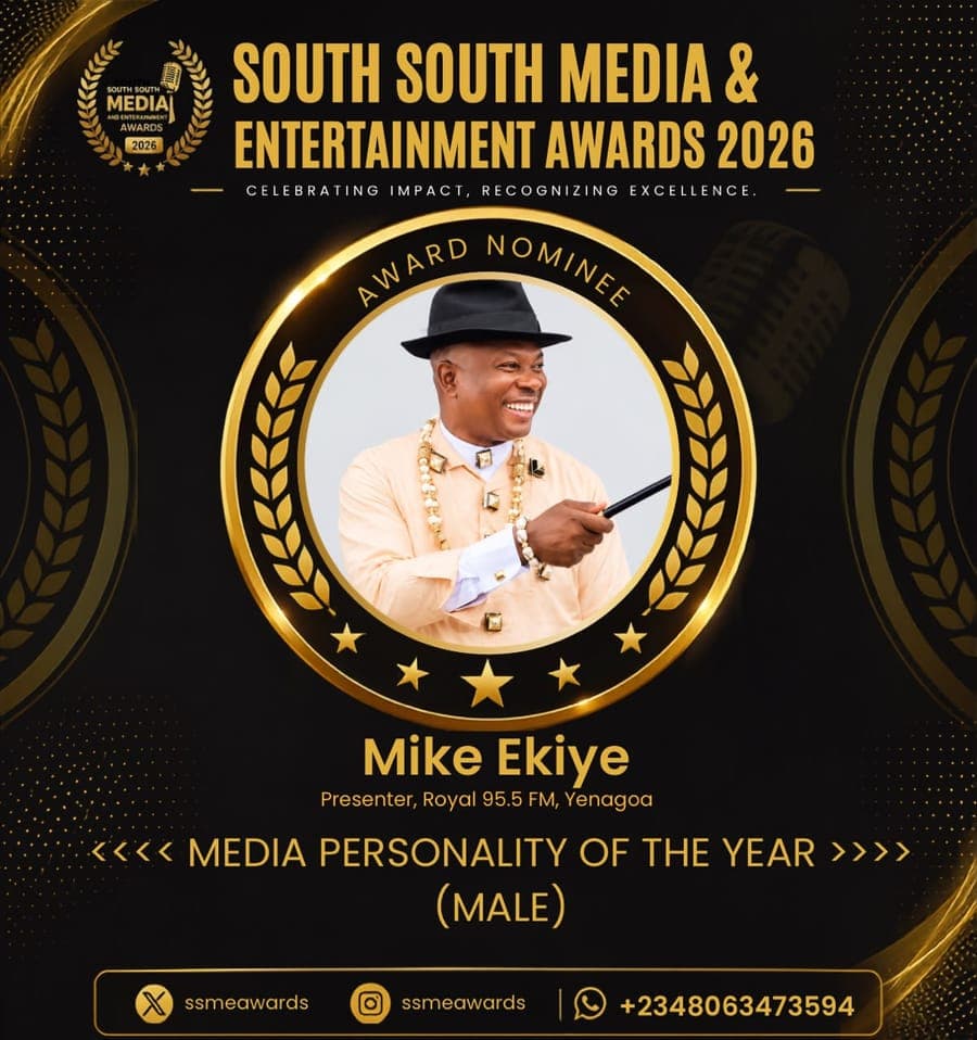 Official SSMEA 2026 nominee flier for Mike Ekiye, Presenter, Royal 95.5 FM, Yenagoa