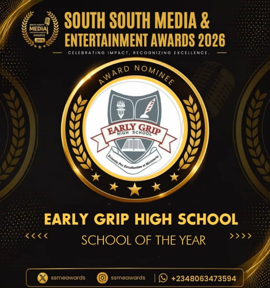 Official SSMEA 2026 nominee flier for Early Grip High School, Port Harcourt